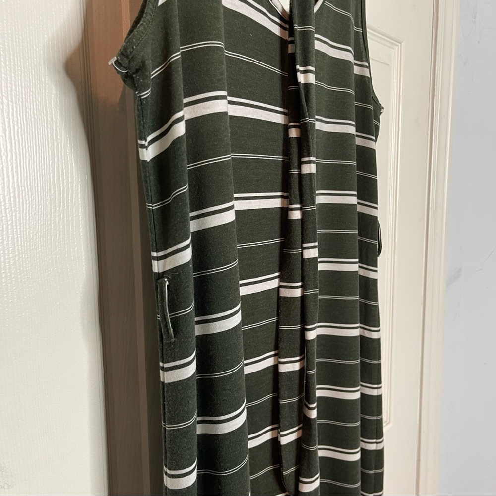 Belted Horizontal Stripe Green White Sleeveless Dress Belt Lily Morgan Large - Picture 6 of 8